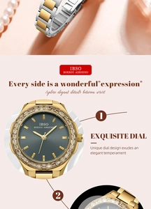 Exquisite detail of gold and silver steel watch band with zircon-set bezel and grey dial