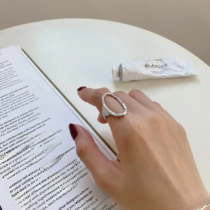Minimalist irregular 925 sterling silver open ring with unique textured molten finish