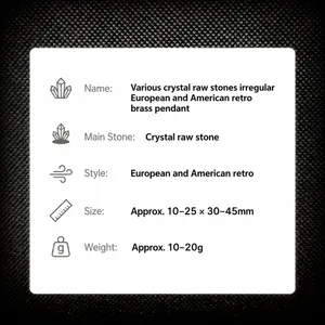 Tabella specifiche dettagliate per pendente in cristallo naturale 10-25x30-45mm peso 10-20g