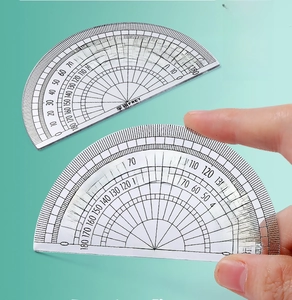 Transparent plastic 180-degree protractors for students measuring geometry angles