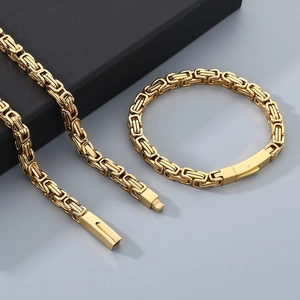 Collana E Bracciale Catena Bizantina Acciaio Inossidabile Placcato Sottovuoto Gioielli Da Uomo