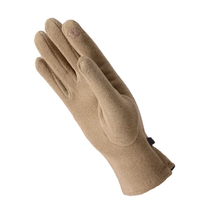 Camel thermal winter gloves for women with touch screen star embroidery on pure white background