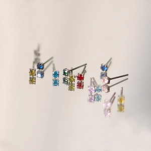 Minimalist Round Cubic Zirconia Stud Earrings Colorful Birthstone Titanium Steel Piercing Jewelry For Women Girls