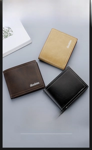 Detailed comparison of men's bifold wallets in black, dark coffee, and light brown leather