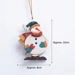 Vintage wooden snowman Christmas tree ornament with colorful scarf and hat 8x10cm
