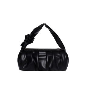 Chic black pleated cloud bag with knotted handle and zip closure for women