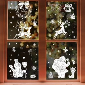 Christmas Window Stickers White Static Cling Santa Claus Reindeer Snowflake Snowman Merry Christmas Decor