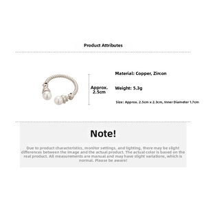 Detailed size specifications of the zircon pearl ring with copper material dimensions