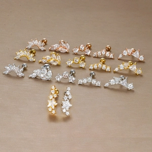 Boucles D'oreilles Clous En Acier Inoxydable Zircone Bijoux Piercing Étoile Feuille Géométrique Fermoir À Vis Femmes