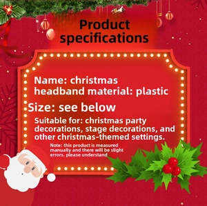 Christmas party headband product specifications on festive red background with ornaments