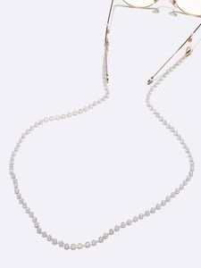 5mm opal bead eyewear chain with gold metal hooks and non-slip silicone loops on white background