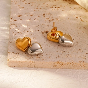 Boucles D'oreilles Cœur Acier Inoxydable Plaqué Or 18K Bicolore Bijoux Pour Femmes Élégant Tendance Minimaliste