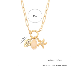 Detailed view of stainless steel starfish shell pendant necklace with size annotations