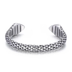 Bracciale rigido aperto in acciaio inossidabile argento con squame di serpente