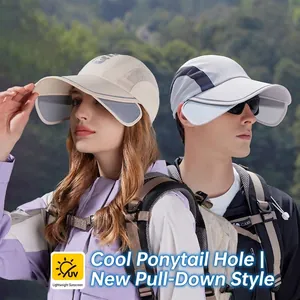 Sun Hat Quick Dry Waterproof Mesh Baseball Cap With Retractable Brim And Ponytail Hole For Outdoor Sports Casual