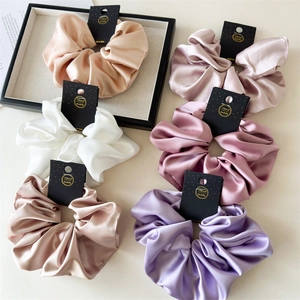 Set of six high-quality oversized 18cm satin scrunchies in elegant pastel silk colors