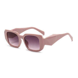 Retro rectangle pink sunglasses with thick frames and purple gradient lenses for women
