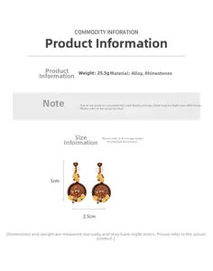 Detail view of vintage flower earrings showing 5cm height and crystal alloy texture