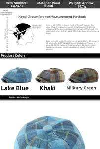 Detail view of plaid wool blend newsboy cap showing texture and assorted color options