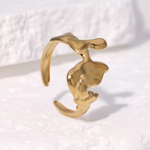 Minimalist 18k gold plated stainless steel irregular liquid lava open ring for women