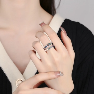 S925 sterling silver snake ring for women with colorful gemstones and open design