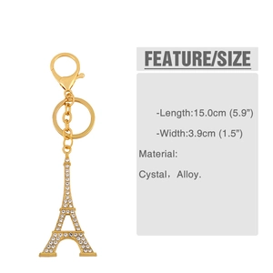 Spécifications de taille du porte-clés Tour Eiffel doré avec cristaux étincelants