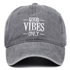 Vintage dunkelgraue Baseballcap aus gewaschenem Canvas mit Good Vibes Only Stickerei