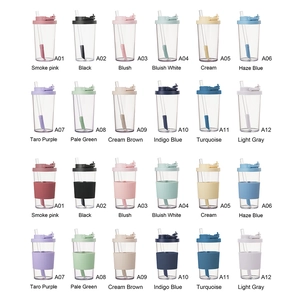 710ml Tritan straw cups in multiple colors including blush and haze blue with silicone sleeves