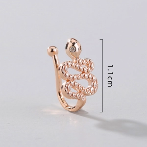 Detailed view of rose gold snake-shaped ear clip with crystal eye and 1.1cm dimension
