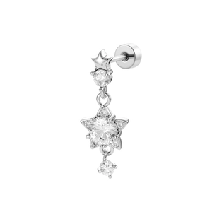 Sparkling silver star cartilage stud earring with cubic zirconia and screw flat back