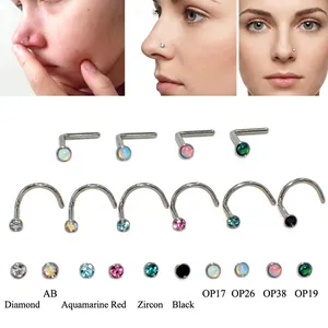 G23 Titanium Nose Stud Opal Cubic Zirconia Piercing Jewelry L Shape S Shape Hypoallergenic Body Jewelry