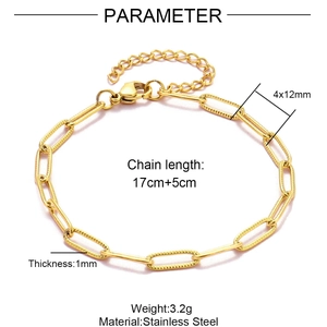 Gold stainless steel paperclip chain bracelet with lobster clasp and extension chain