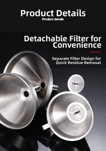 Detail view of 304 stainless steel kitchen funnels with removable mesh strainers