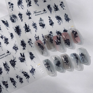 5D Embossed Nail Art Stickers Gothic Butterfly Flower Design Adhesive Decals With Rhinestones Retro DIY Manicure