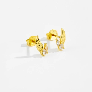 S925 sterling silver gold plated wing stud earrings with sparkling cubic zirconia stones