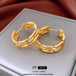 Geometric Interlocking Chain Hoop Earrings Real Gold Plated Copper Jewelry With 925 Sterling Silver Earring Post