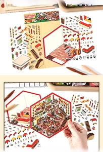 Detail of 2.5D cute panda hot pot restaurant scene stickers for scrapbooking DIY decoration