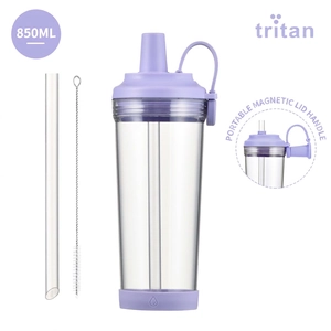 850ML Tritan boba cup with wide straw, magnetic handle and metal cleaning brush