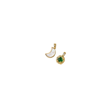 Gold-plated crescent shell and emerald gemstone pendants for DIY jewelry making