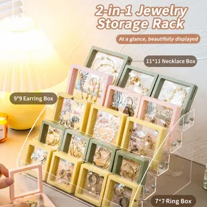 Transparent PE film jewelry storage boxes in various sizes on a decorative display stand