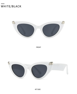 Zebra style cat eye sunglasses in white and black with front and 45 degree side views