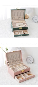 Detail of multi-tier PU leather jewelry box with drawers and internal compartments