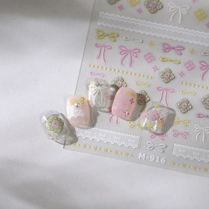 3D bow and floral embossed nail art stickers with lace patterns for manicure DIY