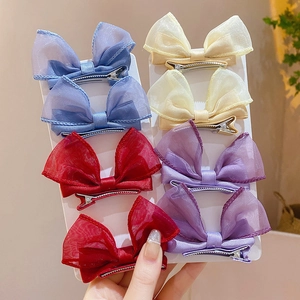 8-piece set of girls' tulle mesh butterfly bow hair clips in assorted pastel colors