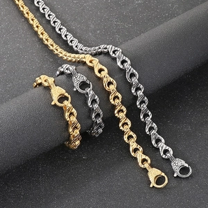 Punk style interlocking textured stainless steel handcuffs chain bracelet in gold and silver
