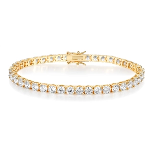 Classico Bracciale Tennis in Rame con Zirconia Placcatura in Oro Vero Bracciale Intarsiato con Zirconia Tonda per Gioielli da Matrimonio Donna