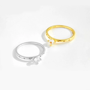Minimalist S925 sterling silver rings with round zircon in gold and silver finishes