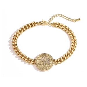 Hip hop style gold Cuban chain bracelet featuring a sparkling crystal elephant pendant