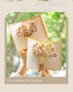 Detail of 3D pop-up flower cards featuring Thank You and Happy Day bouquet designs