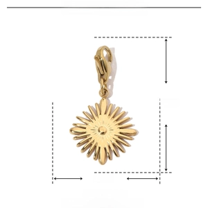 Detailed dimensions of the gold stainless steel sun pendant with lobster clasp and weight